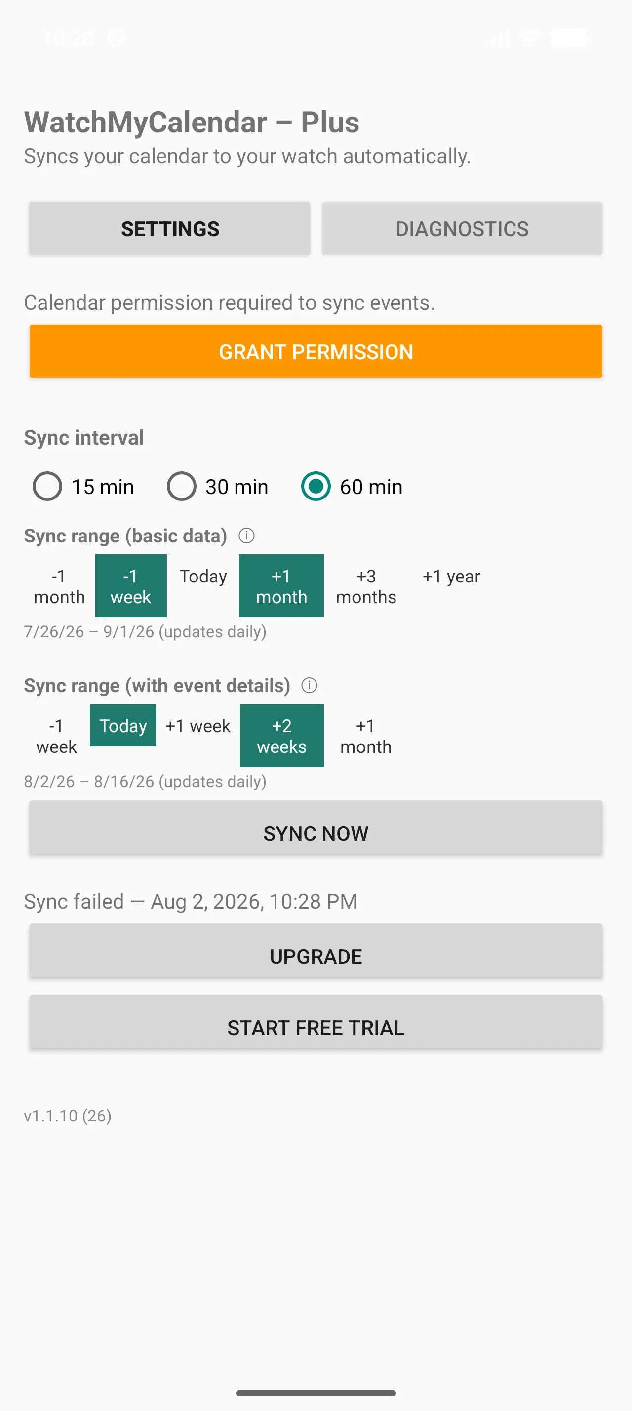 Phone settings with a freely configurable sync interval and window in the Plus tier
