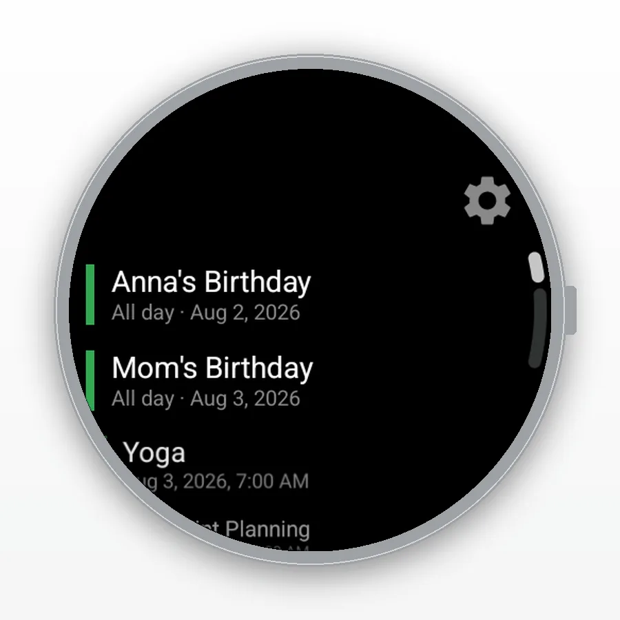 Agenda list on the watch in the Free tier