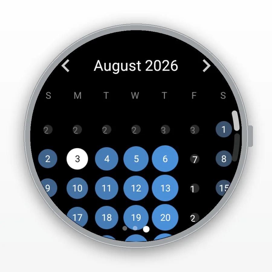 Month view on the watch in the Pro tier