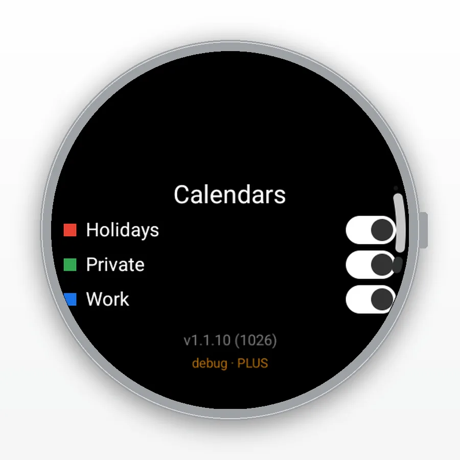 Calendar selection in the watch settings