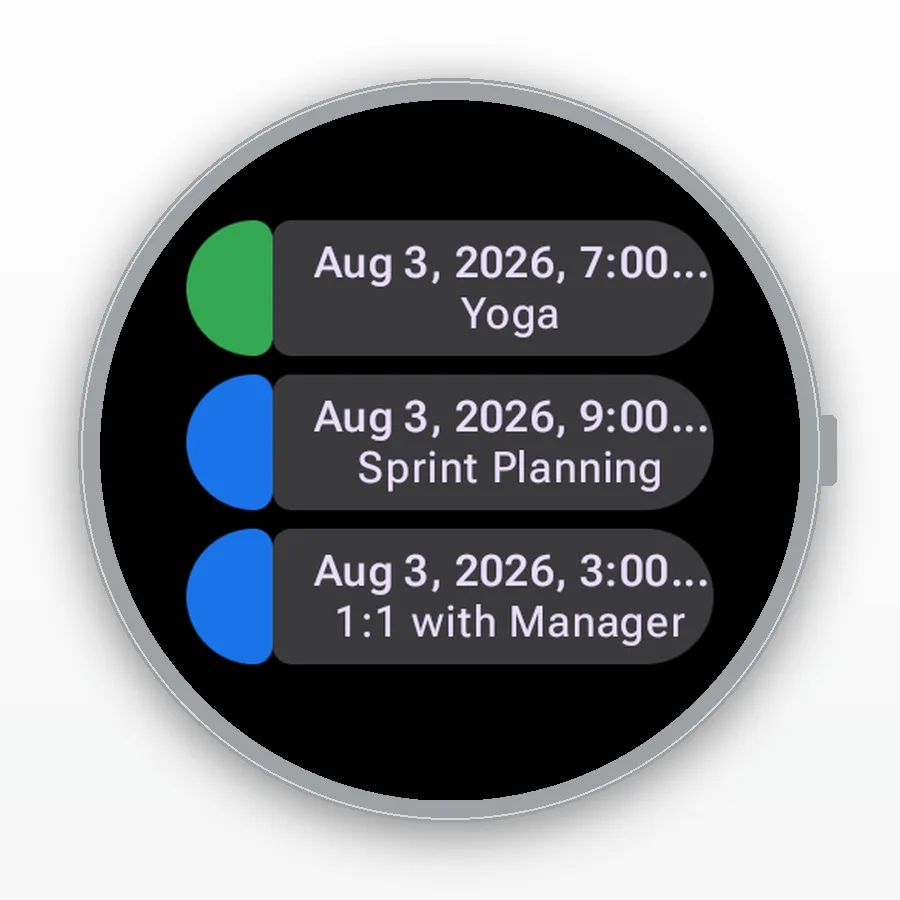 Agenda tile on the watch face in the Pro tier